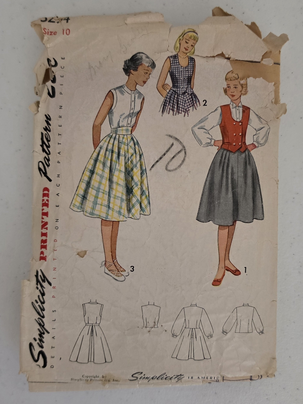 3294 Simplicity Girls Skirt And Blouse Vintage Pattern Circa 1950s